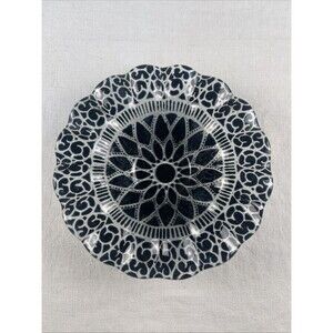 Sydenstricker Black Embassy Fused Art Glass Bowl Ruffled Crimped 6 3/4" Signed